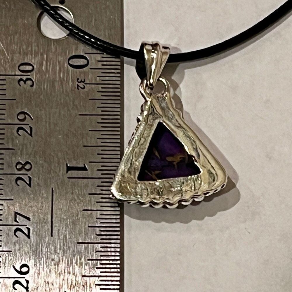 Southwestern Purple Copper Dahlia Turquoise Triangle Pendant Sterling Silver - Picture 4 of 4